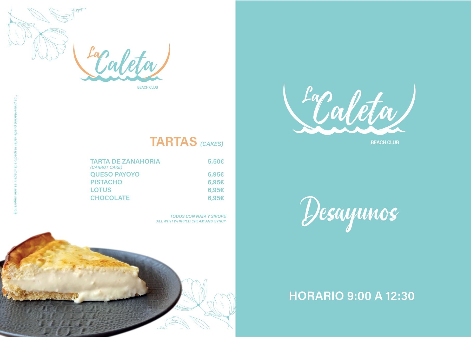 Página 1 de la carta de desayunos en La Carihuela